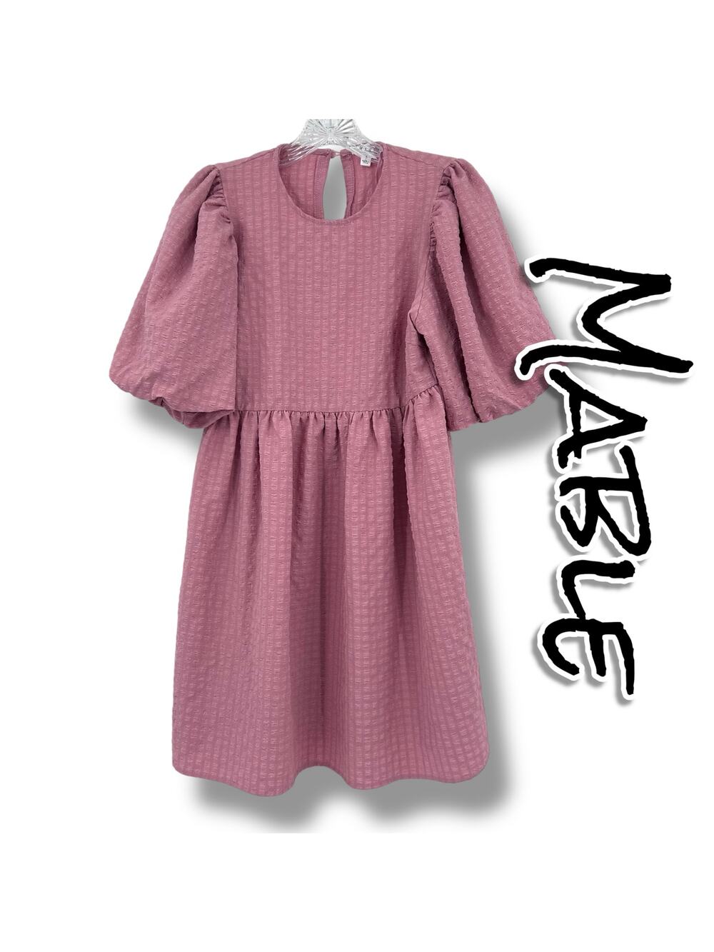 Mable Renee Puff Sleeve Textured Babydoll Dress Pink Cottagecore Womens Sz S